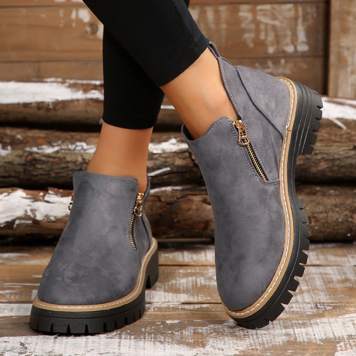 Women’s Round Toe Ankle Boots with Side Zipper