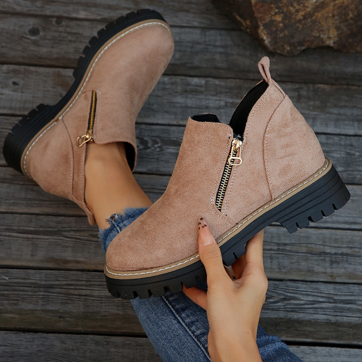 Women’s Round Toe Ankle Boots with Side Zipper