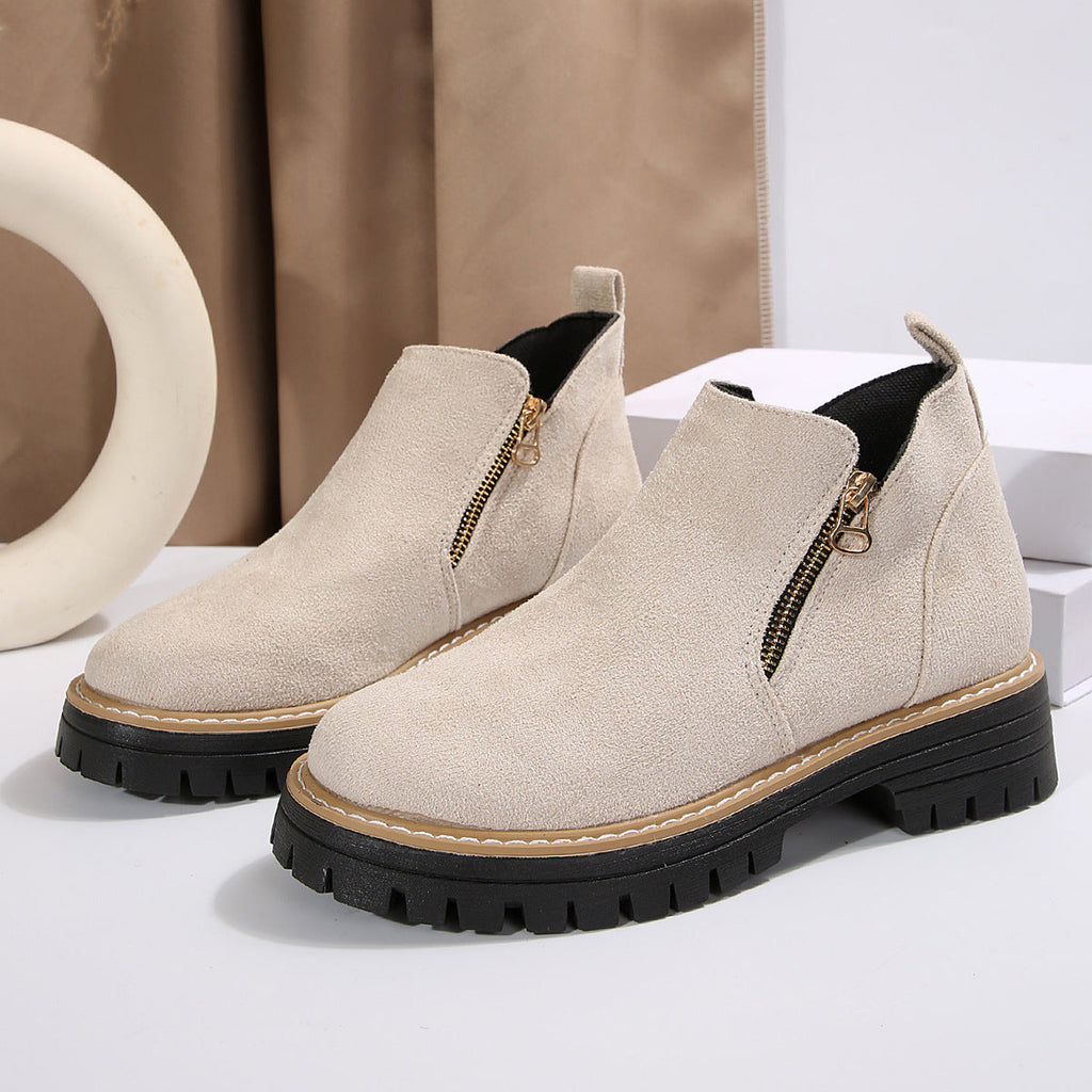 Women’s Round Toe Ankle Boots with Side Zipper