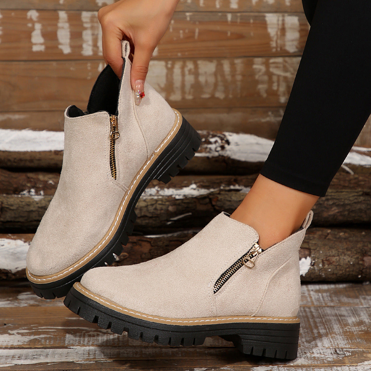 Women’s Round Toe Ankle Boots with Side Zipper