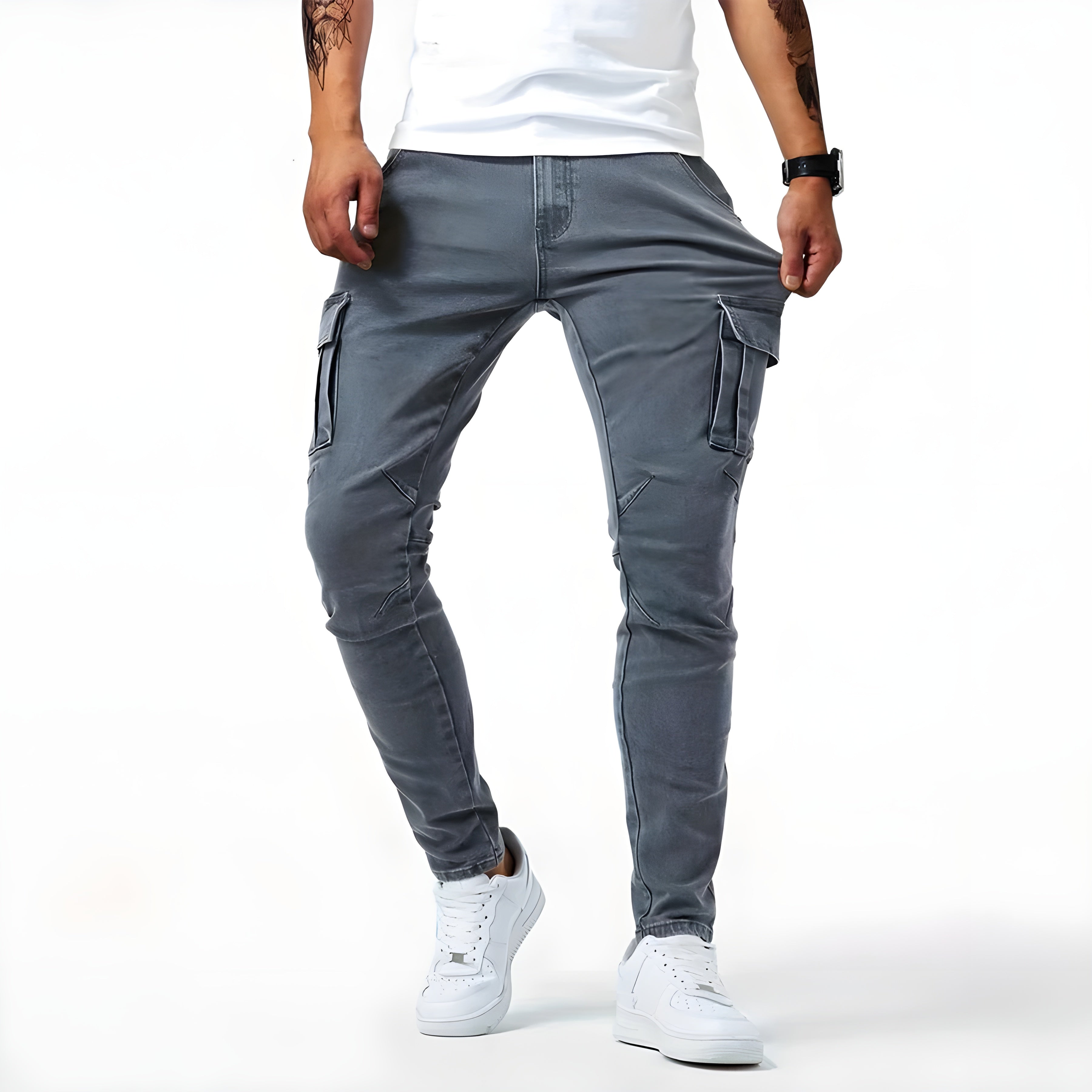 Stretch Denim Cargo Pants