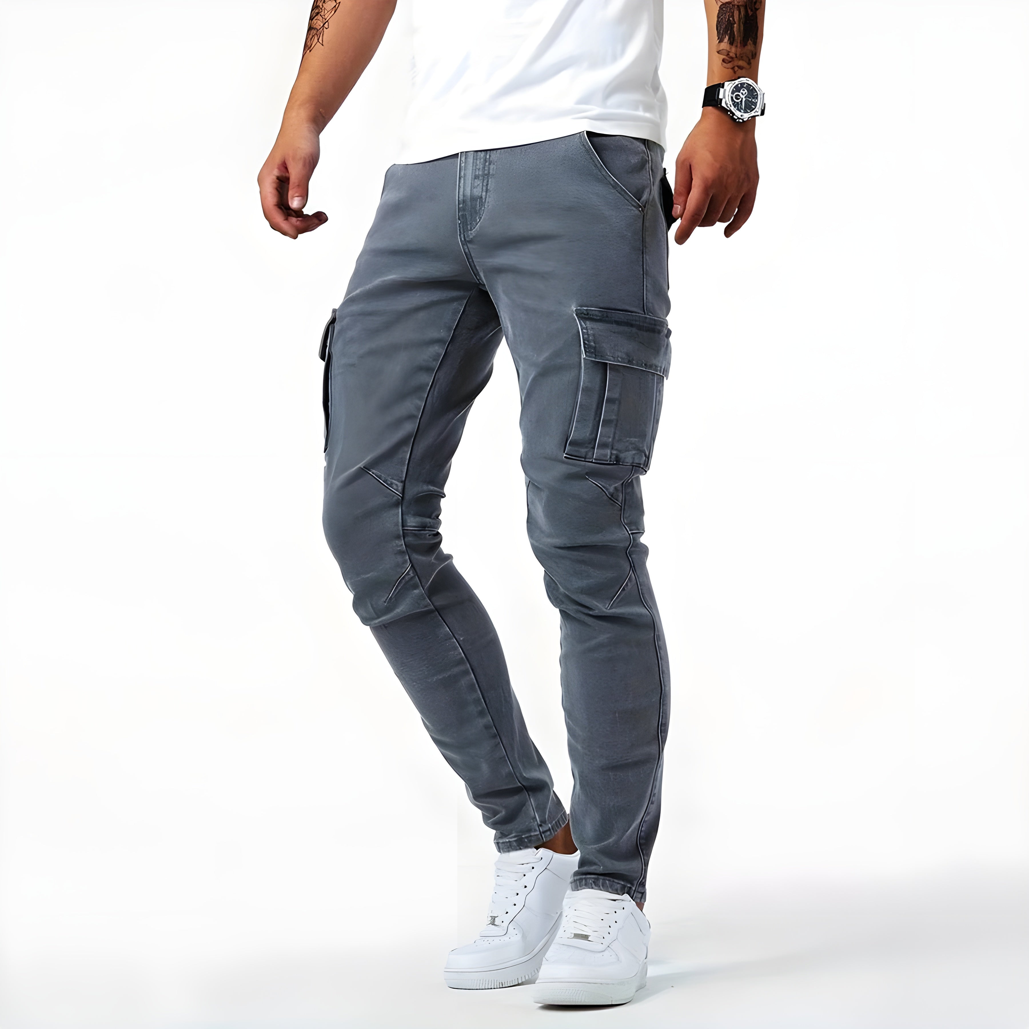 Stretch Denim Cargo Pants