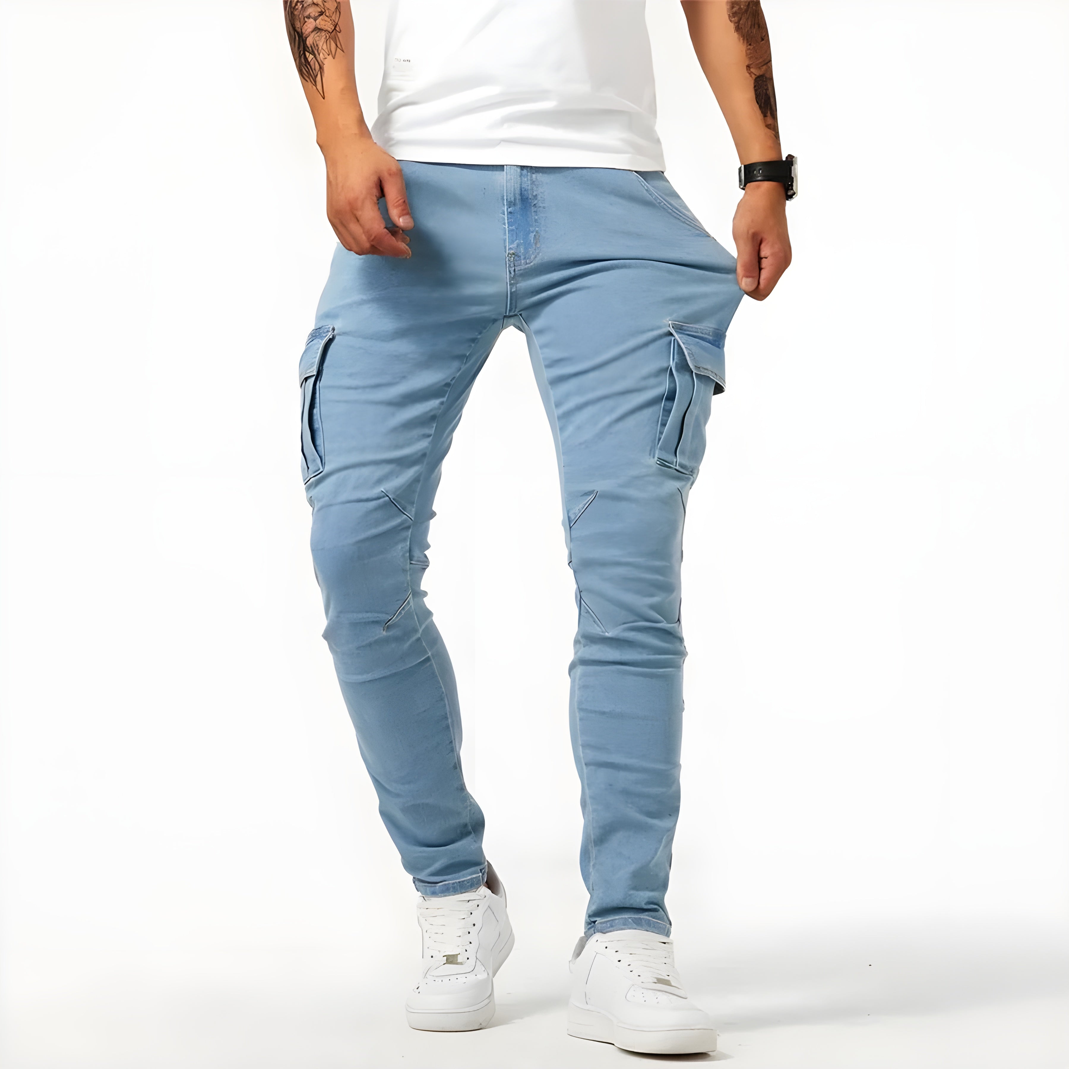 Stretch Denim Cargo Pants