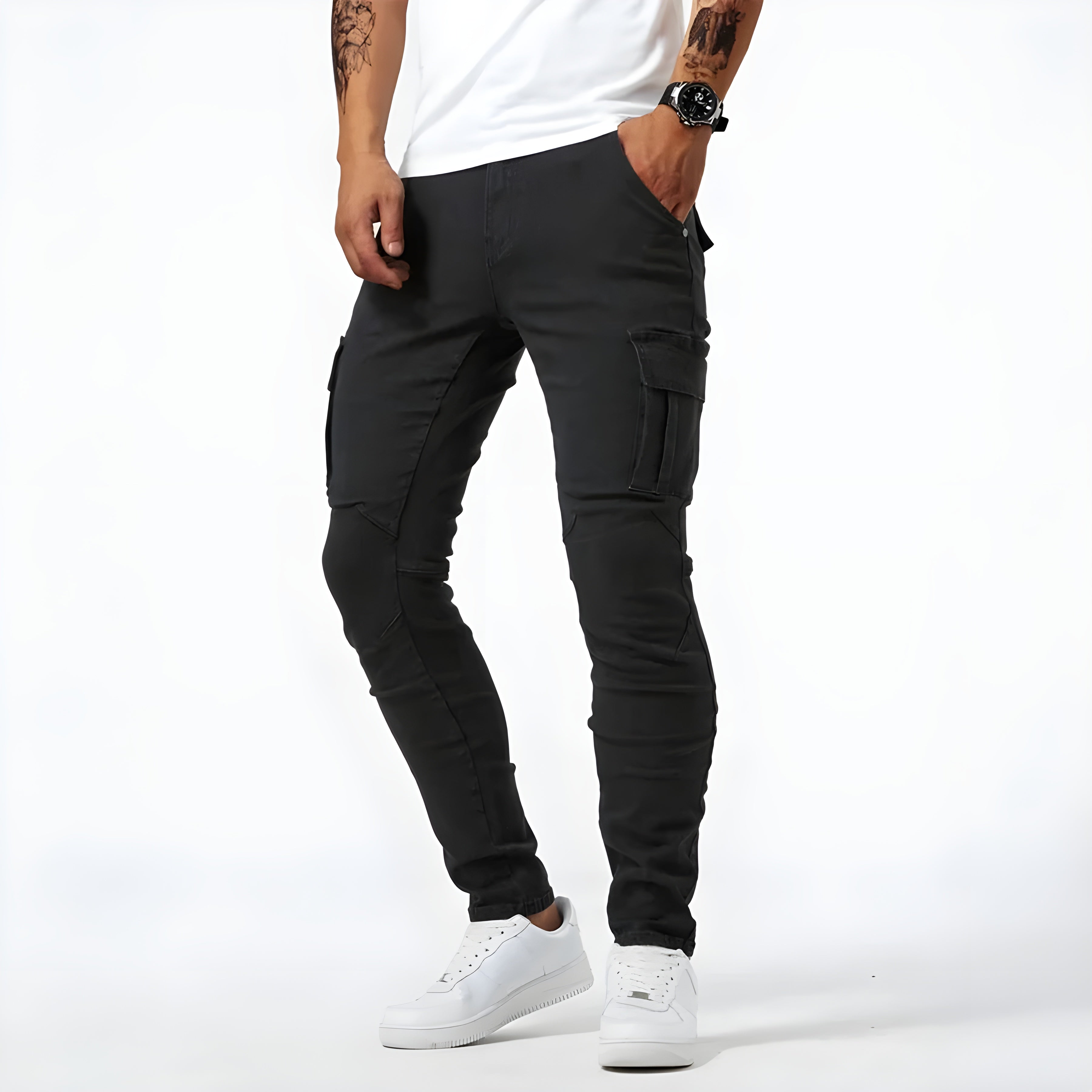 Stretch Denim Cargo Pants