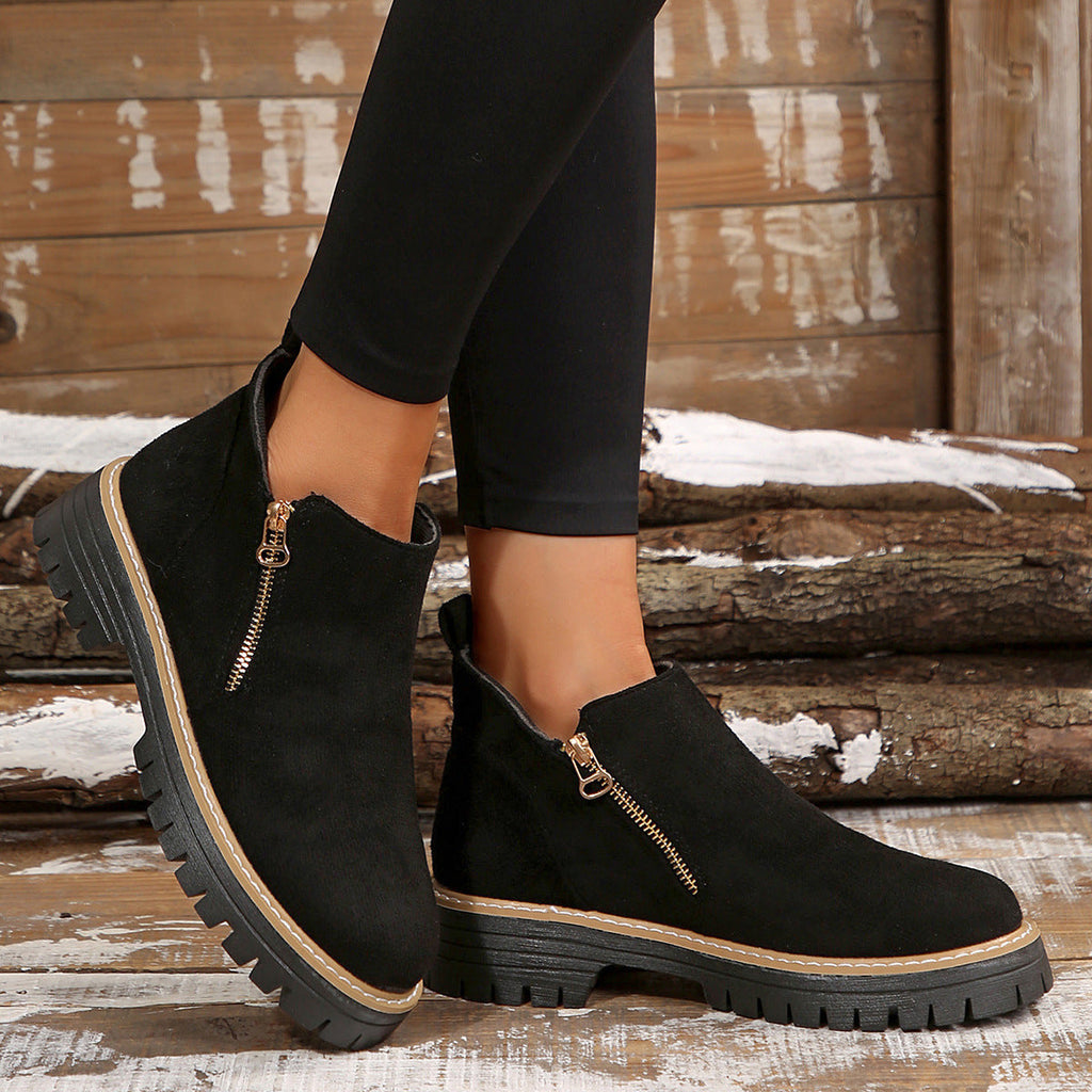 Women’s Round Toe Ankle Boots with Side Zipper