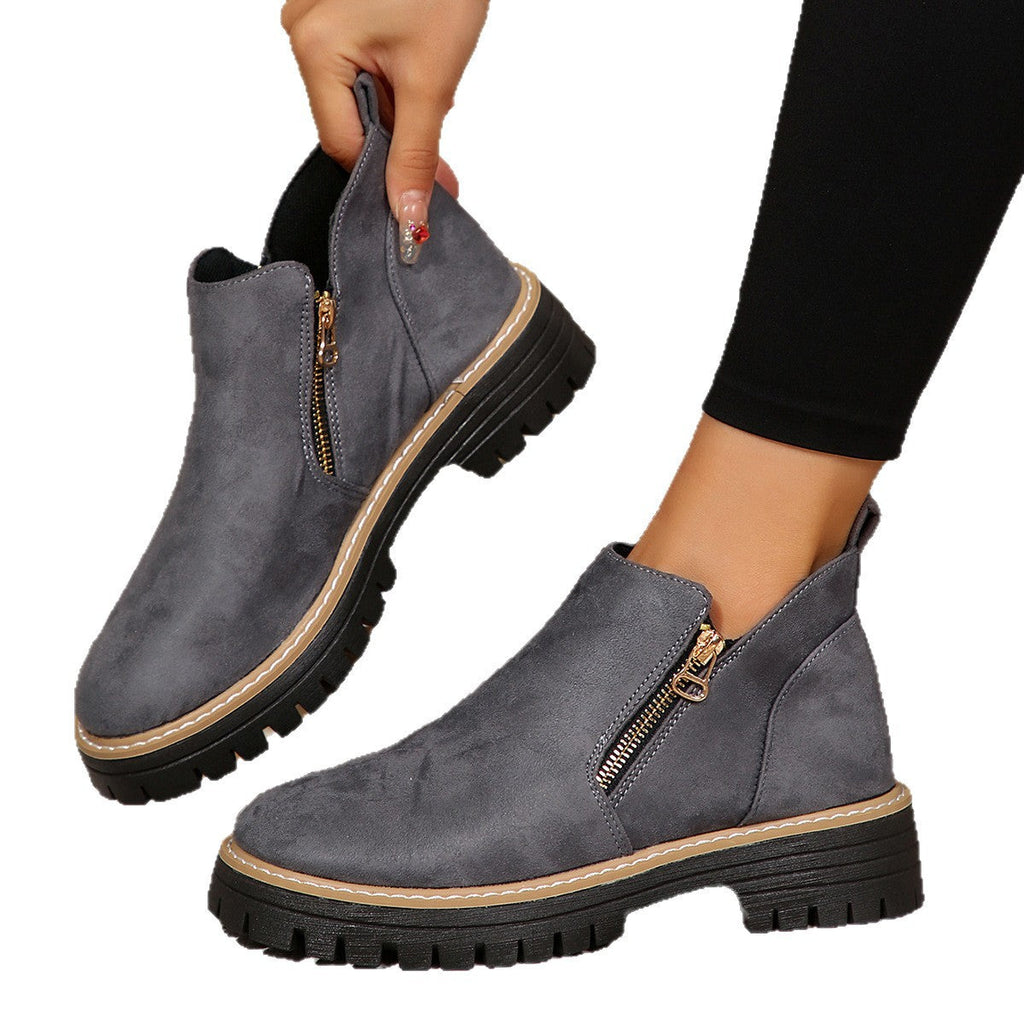 Women’s Round Toe Ankle Boots with Side Zipper